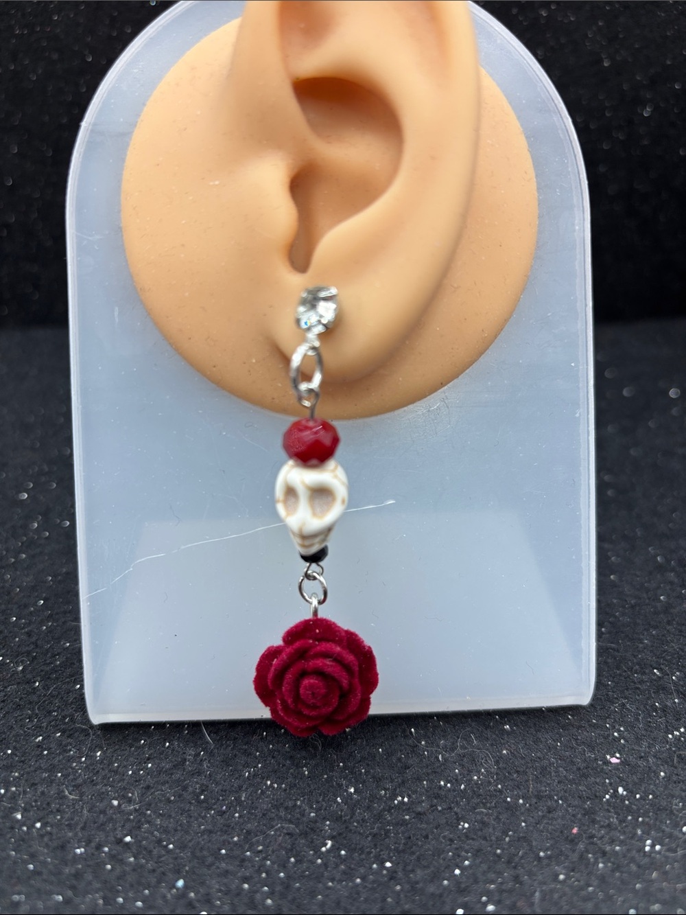 Skull & Rose Dangle Earrings | Gothic Floral Earrings - Picture 5 of 5